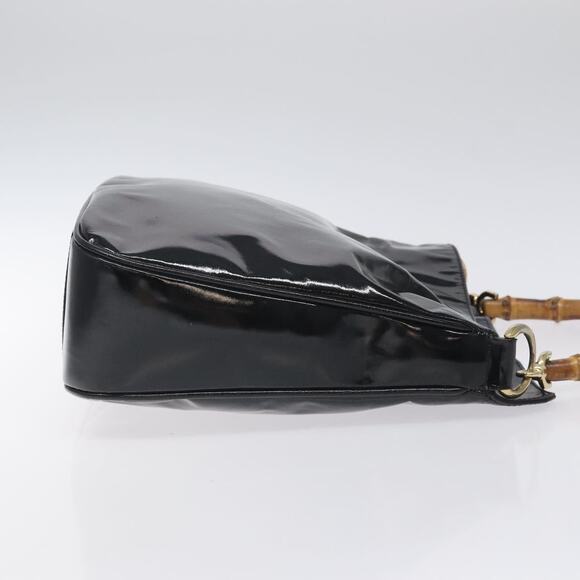 GUCCI Bamboo Hand Bag Enamel Black Gold 001 1014 1638 0 - Picture 4 of 12
